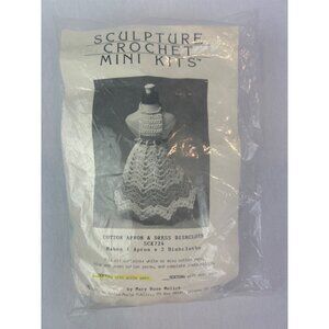 Vintage Sculpture Crochet Mini Kits Cotton Apron Dishcloth White Blue Yarn